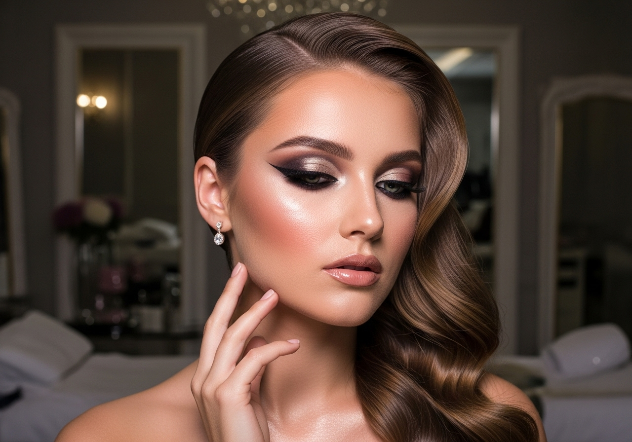 Glamorous trendy beauty model with bold modern makeup artistry