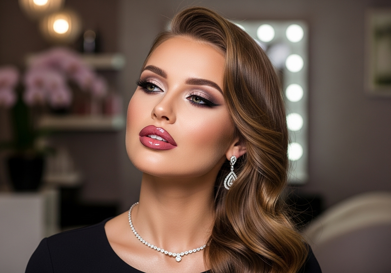Modern beauty salon model with flawless contemporary makeup and styling