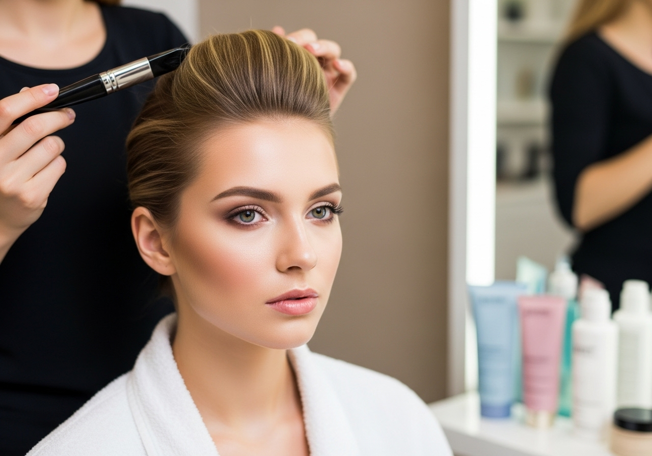 Sophisticated beauty treatment model with elegant luxury spa styling
